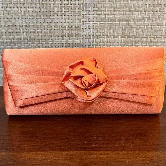 🌟2xHP🌟VTG 2000s Orange Satin Rose Evening Bag by Jessica McClintock - Picture 3 of 14